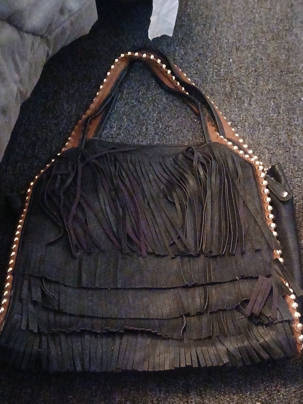 Big Buddha Black Fringe Studded Shoulder Bag